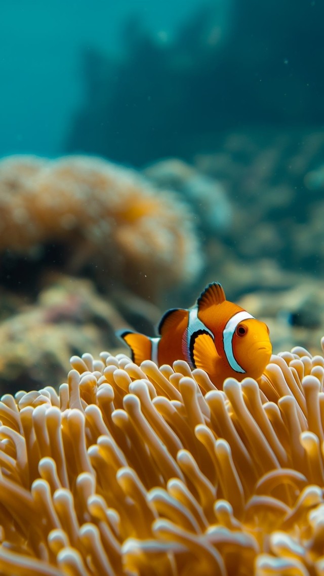 Clownfish wallpaper, diving, tourism, background for mobile wallpaper (vertical)