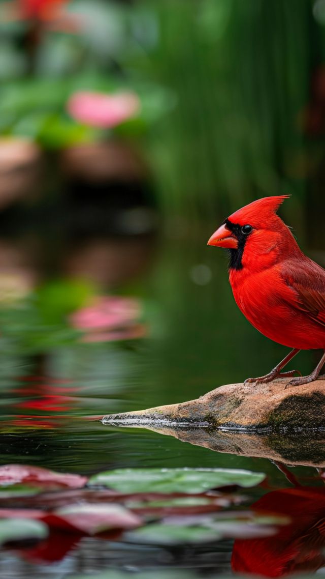 Red Bird wallpaper, animal, zoo, background for mobile wallpaper (vertical)