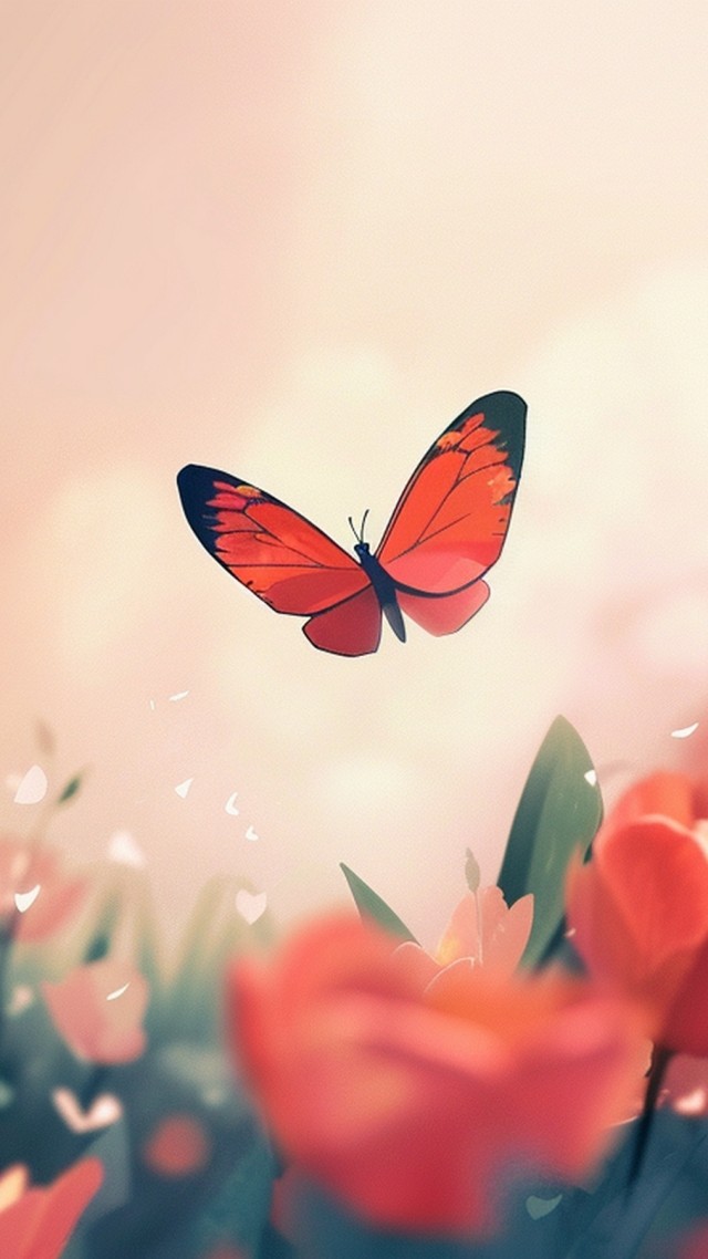 butterfly wallpaper, blossoms, vibrant petals, background for mobile wallpaper (vertical)