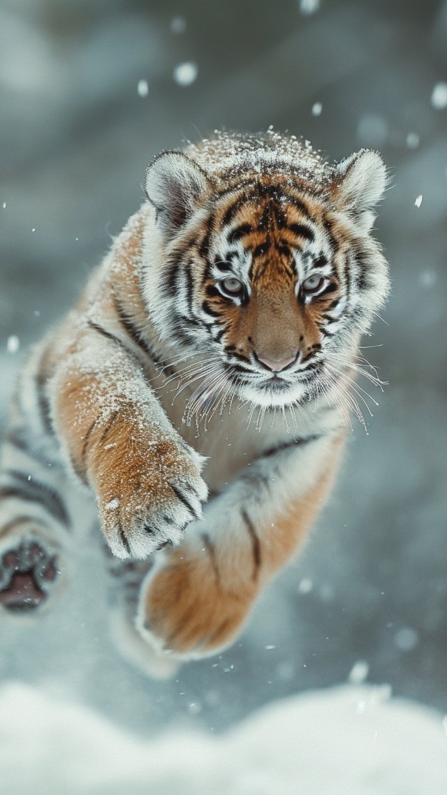 tiger wallpaper, cute animals, frigid climate, background for mobile wallpaper (vertical)