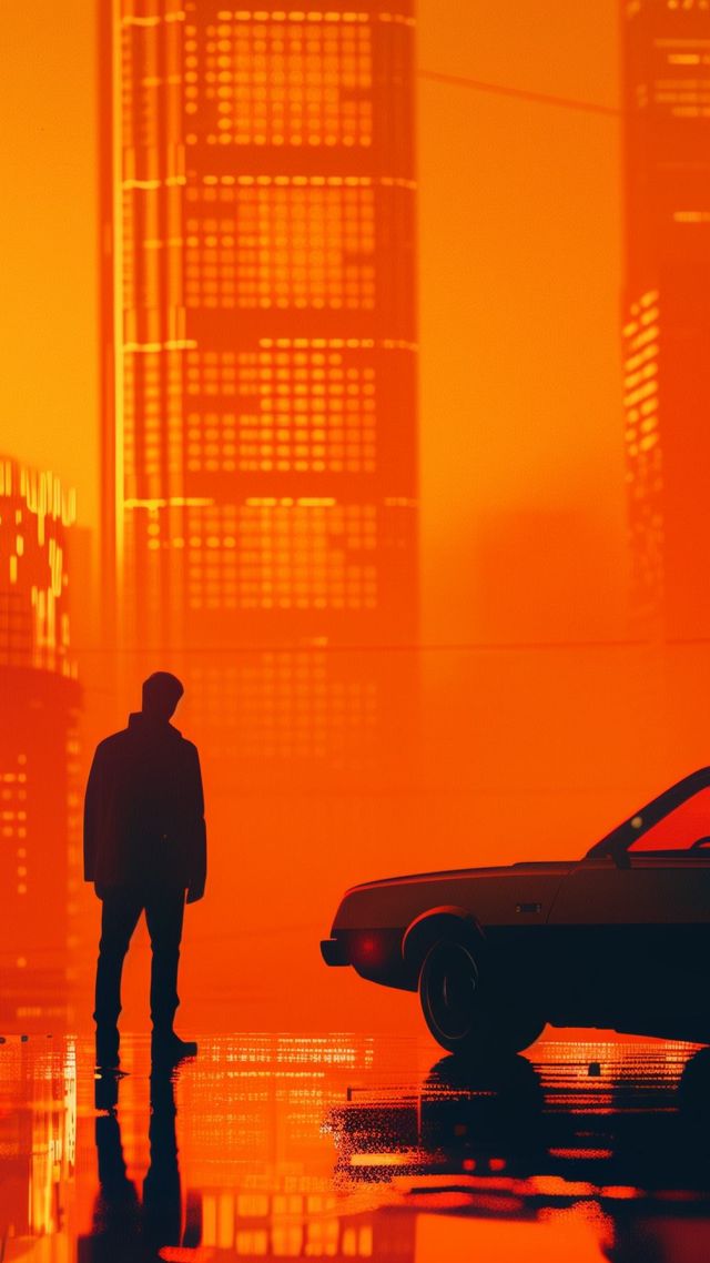 Retrowave wallpaper, synthwave, urban nightlife, background for mobile wallpaper (vertical)