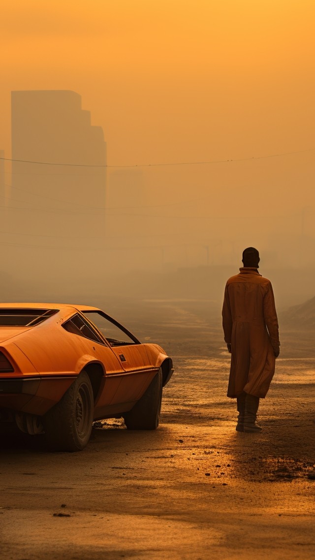 wasteland wallpaper, sunset glow, twilight haze, background for mobile wallpaper (vertical)