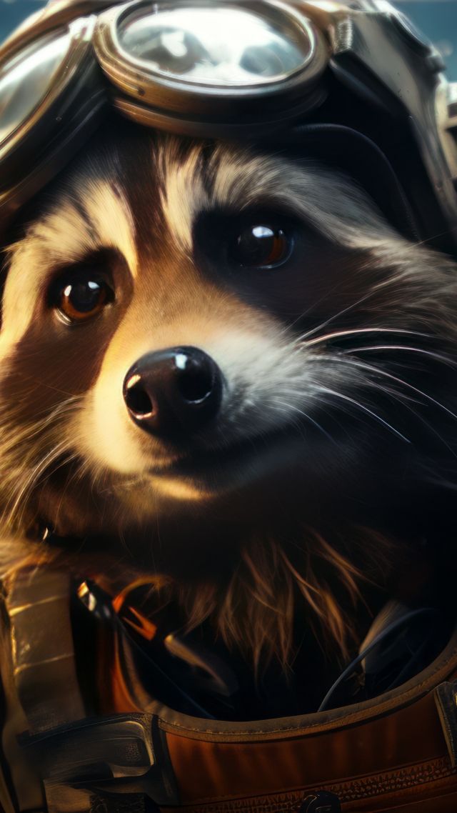 raccoon wallpaper, space adventure, whimsical creatures, background for mobile wallpaper (vertical)