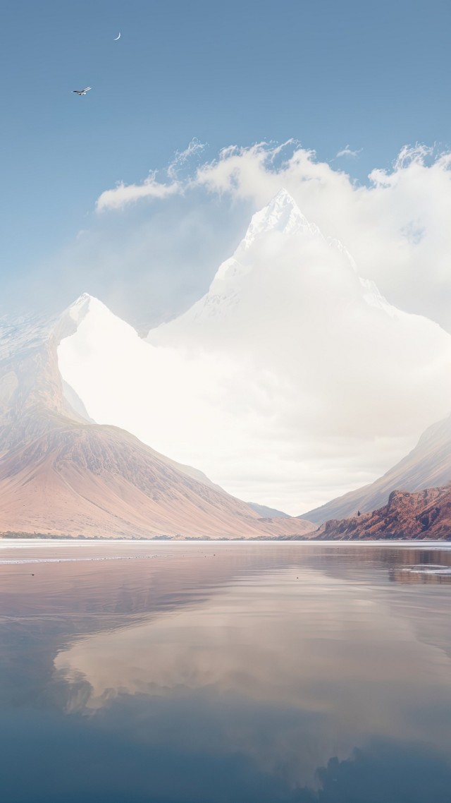 mountains wallpaper, fluffy clouds, majestic peaks, background for mobile wallpaper (vertical)