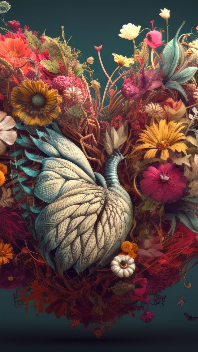 heart wallpaper, romance, floral, background for mobile wallpaper (vertical)