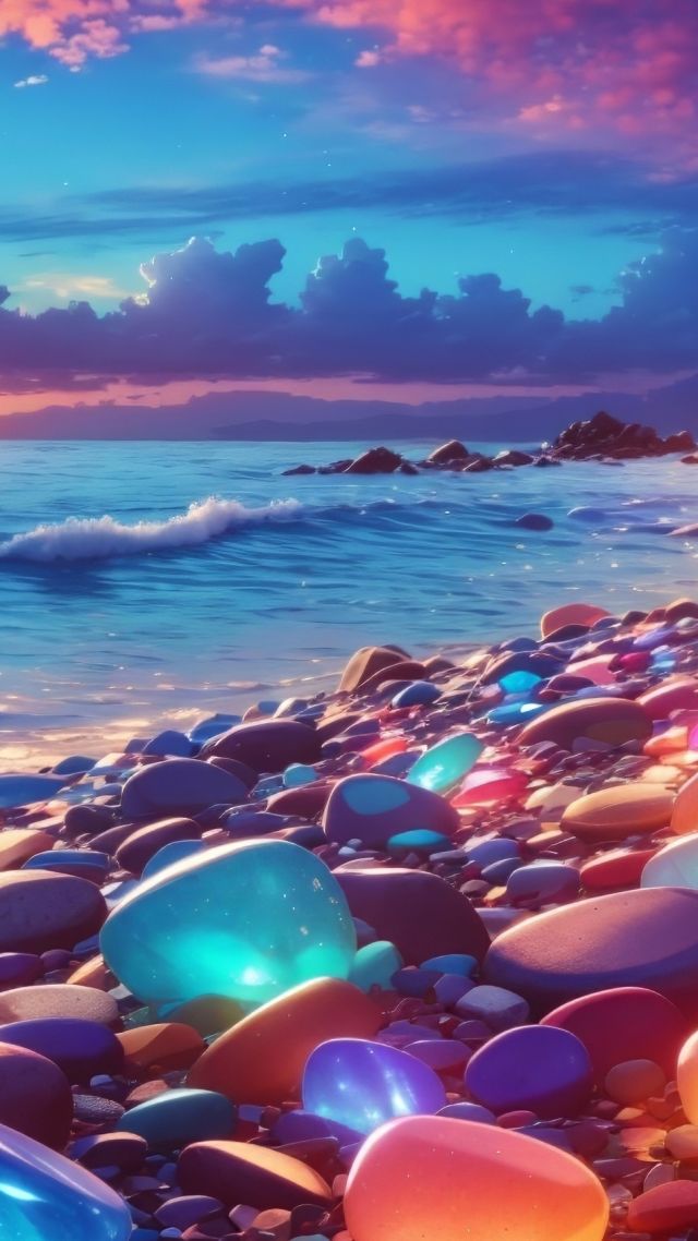 beach wallpaper, pebbles, ocean, background for mobile wallpaper (vertical)