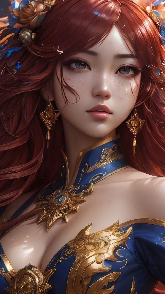 anime girl wallpaper, vibrant red hair, enchanting character, background for mobile wallpaper (vertical)
