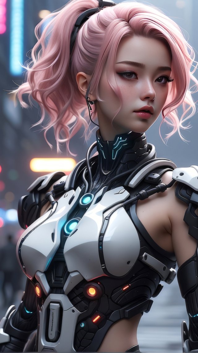 anime girl wallpaper, neon lights, robotic features, background for mobile wallpaper (vertical)