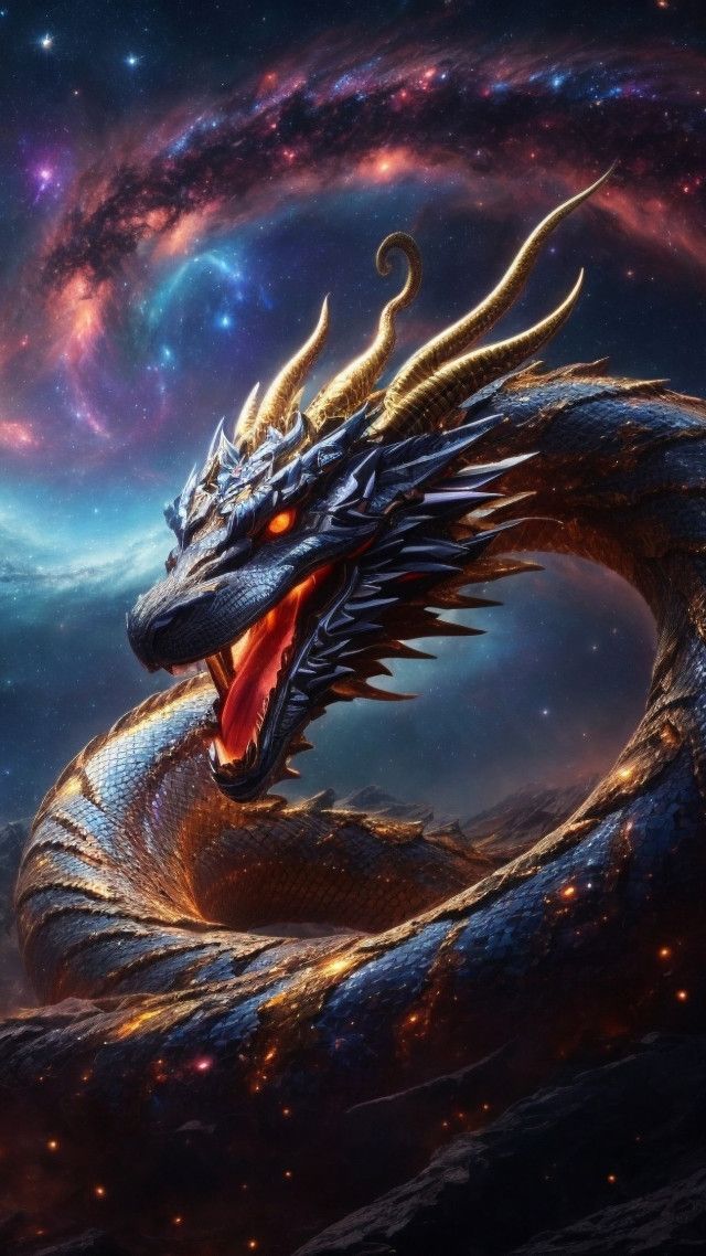 dragon wallpaper, cosmic, mythical creature, background for mobile wallpaper (vertical)