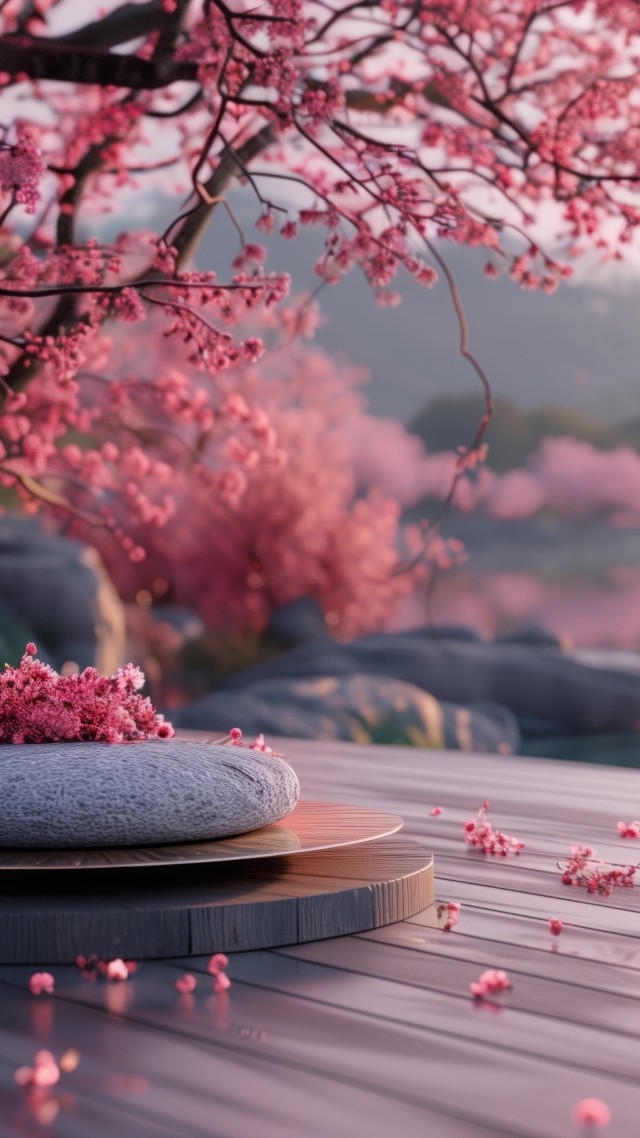 blossom wallpaper, pink flowers, reflection, background for mobile wallpaper (vertical)