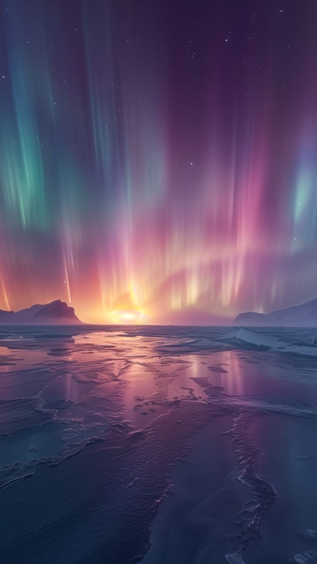 polar light wallpaper, winter wonderland, frosty night, background for mobile wallpaper (vertical)