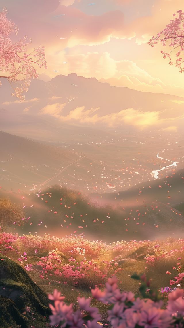 sakura wallpaper, meadows, pink petals, background for mobile wallpaper (vertical)