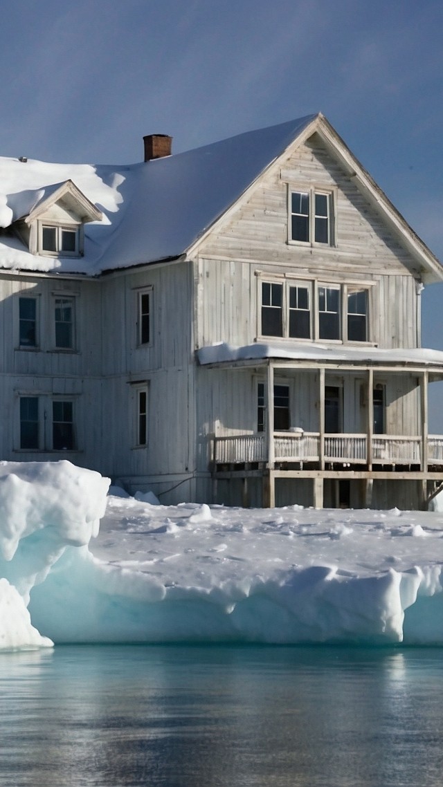 house wallpaper, winter wonderland, snowfall, background for mobile wallpaper (vertical)