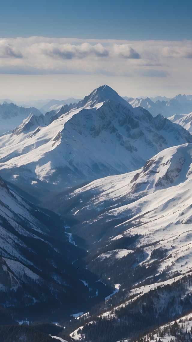 mountains wallpaper, fluffy clouds, majestic mountains, background for mobile wallpaper (vertical)