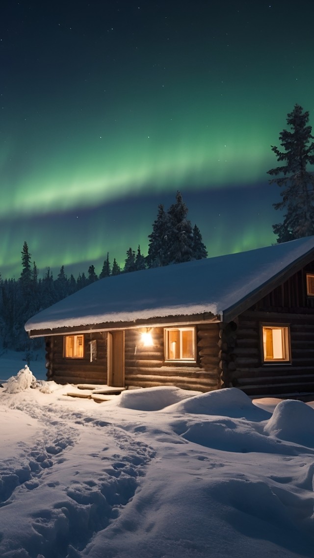 forest wallpaper, winter wonderland, aurora borealis, background for mobile wallpaper (vertical)