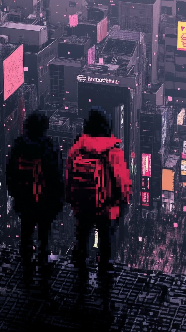 japan wallpaper, neon, glitch, background for mobile wallpaper (vertical)