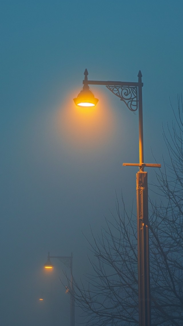 Street lamp in the fog wallpaper, illumination, darkness, background for mobile wallpaper (vertical)