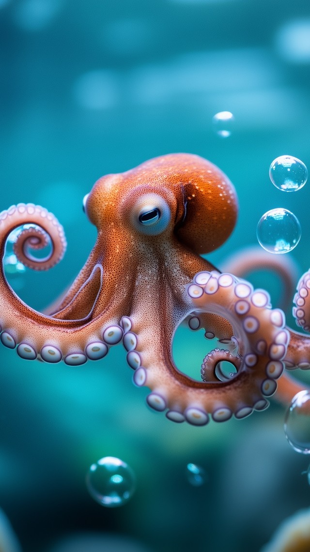 octopus wallpaper, underwater world, ocean habitat, background for mobile wallpaper (vertical)