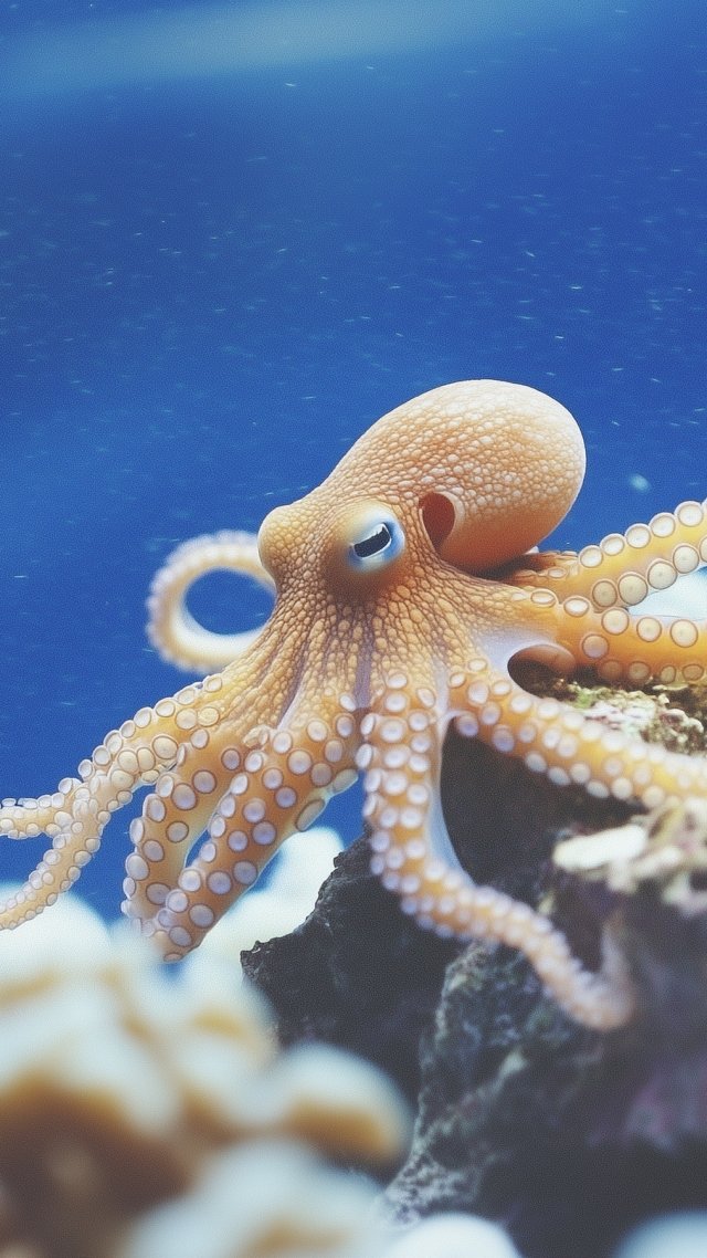 octopus wallpaper, underwater world, ocean habitat, background for mobile wallpaper (vertical)