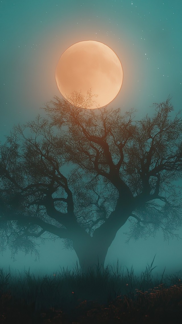 Halloween night wallpaper, moonlit, chilling, background for mobile wallpaper (vertical)