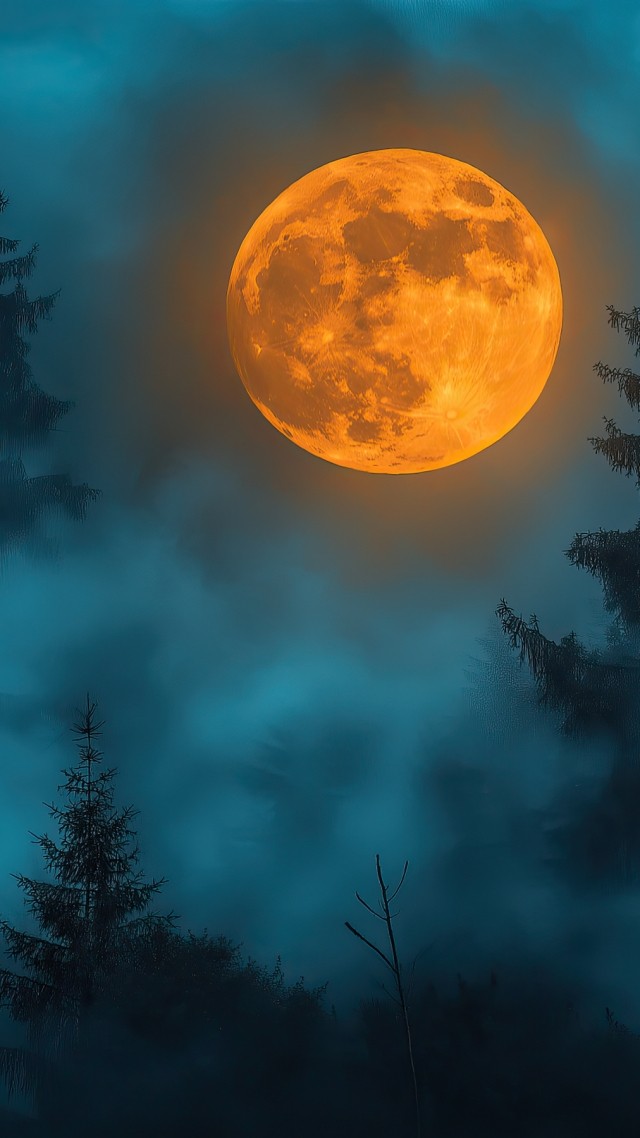 Halloween night wallpaper, full moon, chilling, background for mobile wallpaper (vertical)