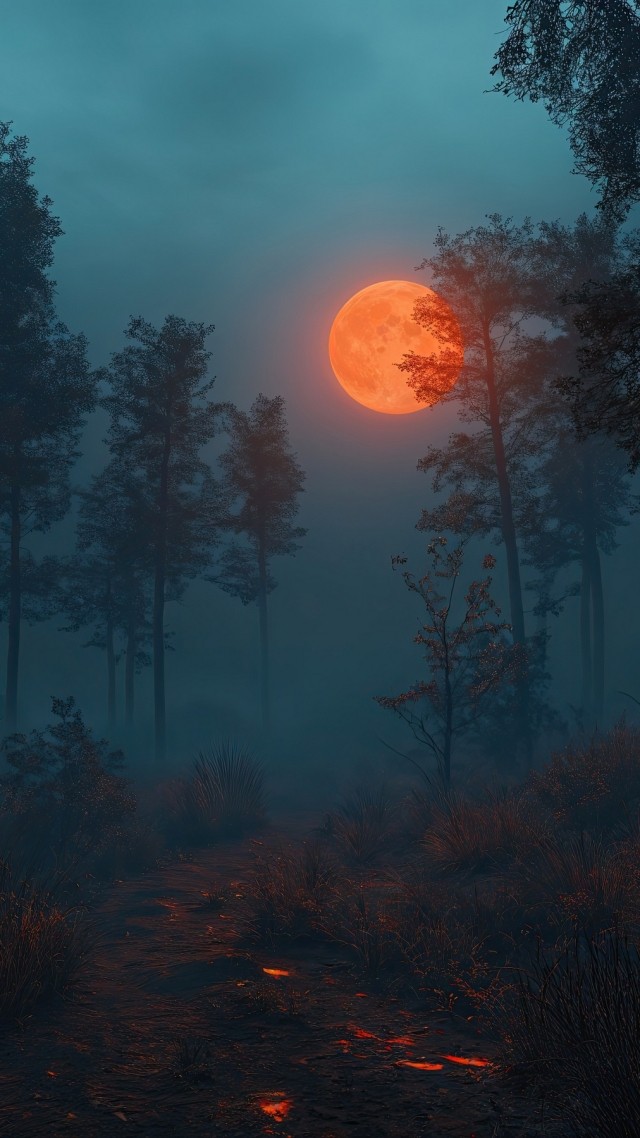 Halloween night wallpaper, moonlit sky, dark clouds, background for mobile wallpaper (vertical)