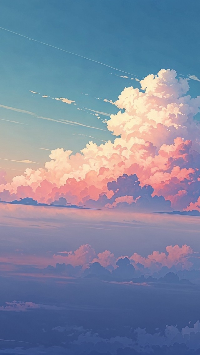 anime sky wallpaper, pastel blue, soft hues, background for mobile wallpaper (vertical)