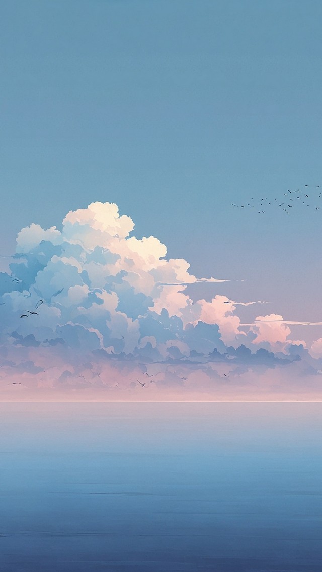 anime sky wallpaper, pastel blue, soft hues, background for mobile wallpaper (vertical)