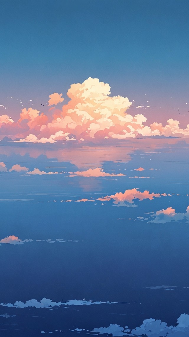 anime sky wallpaper, pastel blue, fluffy white clouds, background for mobile wallpaper (vertical)