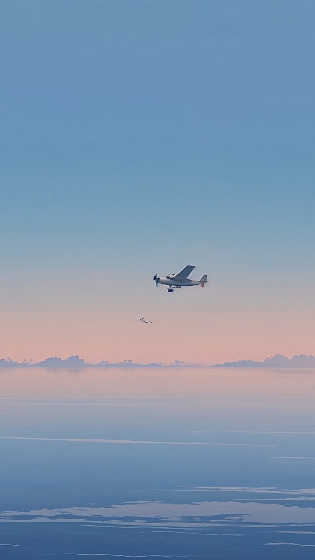 propeller plane wallpaper, inspiring flight, whimsical journey, background for mobile wallpaper (vertical)
