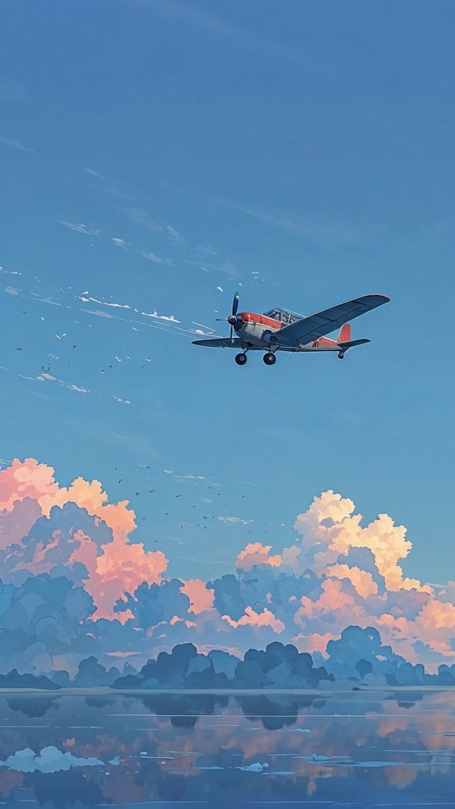 propeller plane wallpaper, cloudy skies, inspirational flight, background for mobile wallpaper (vertical)