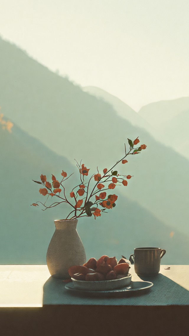 thanksgiving table wallpaper, cozy home, family gathering, background for mobile wallpaper (vertical)