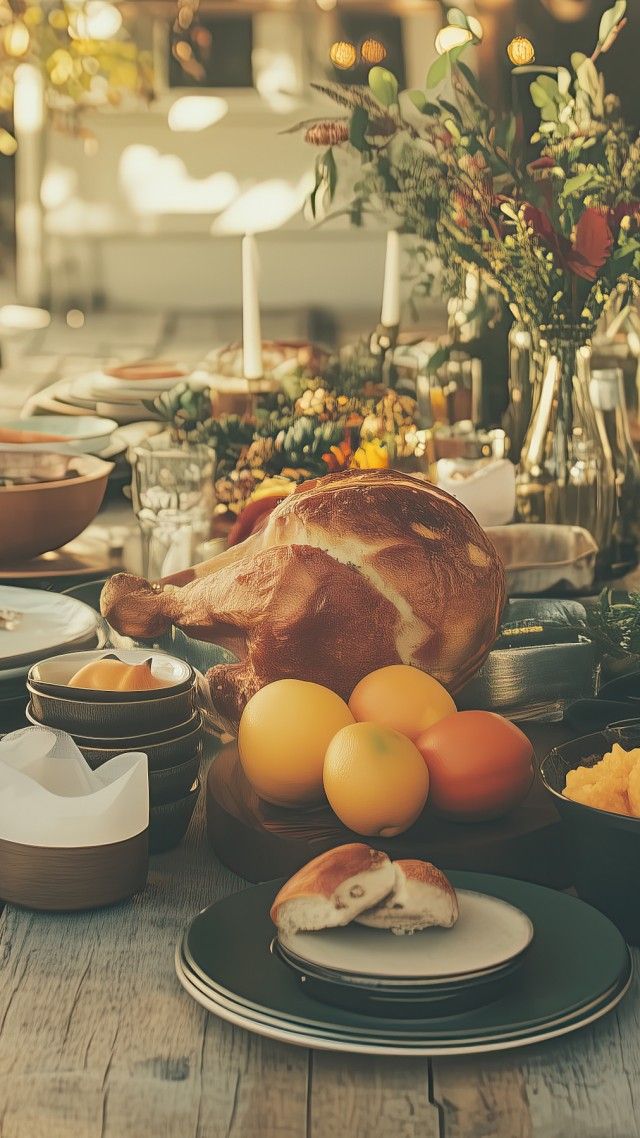 thanksgiving meal wallpaper, rustic, family feast, background for mobile wallpaper (vertical)
