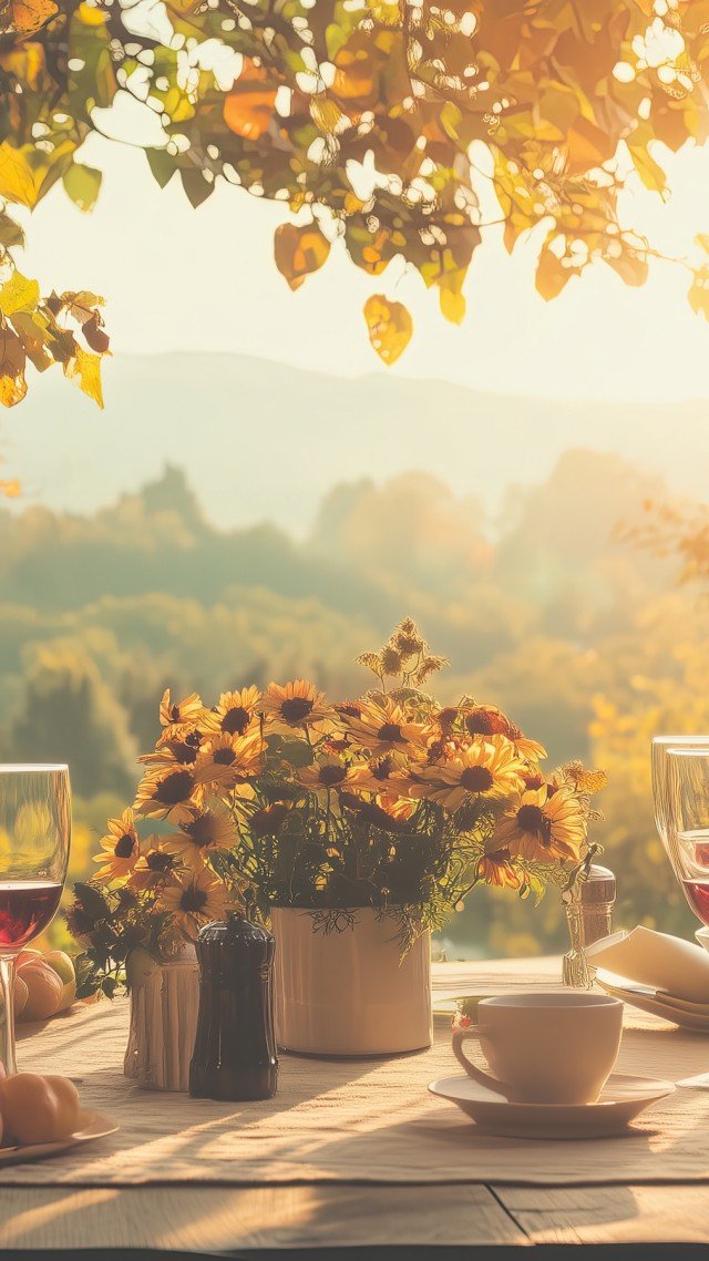 thanksgiving table wallpaper, cozy home, rustic home, background for mobile wallpaper (vertical)