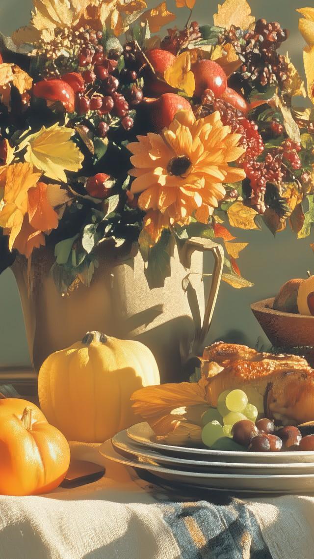 thanksgiving meal wallpaper, table, comfort food, background for mobile wallpaper (vertical)
