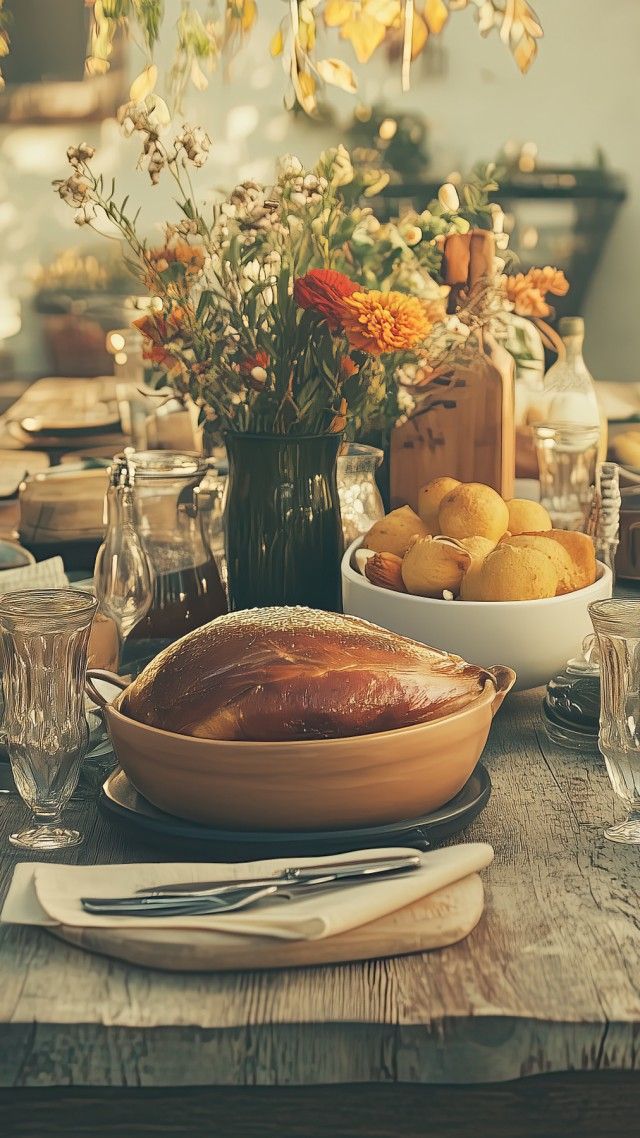 rustic decor wallpaper, festive celebration, rustic table, background for mobile wallpaper (vertical)