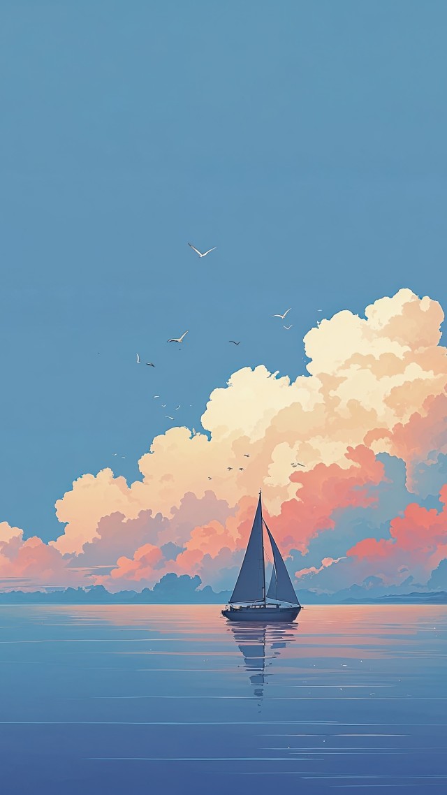 blue sky wallpaper, boat, sailing boat, background for mobile wallpaper (vertical)