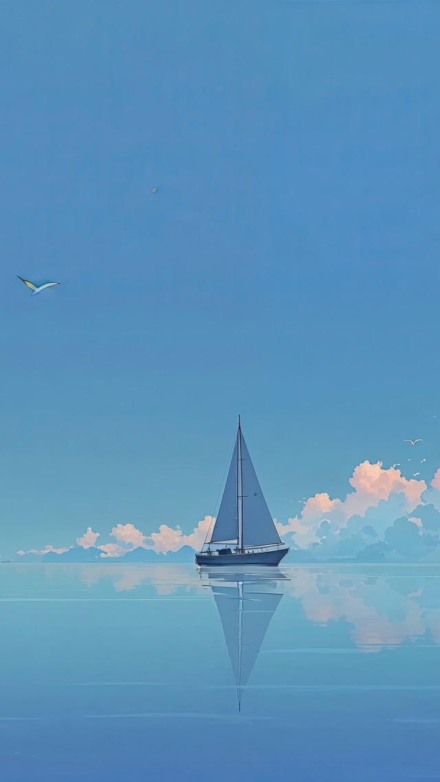 blue sky wallpaper, boat, sailing boat, background for mobile wallpaper (vertical)