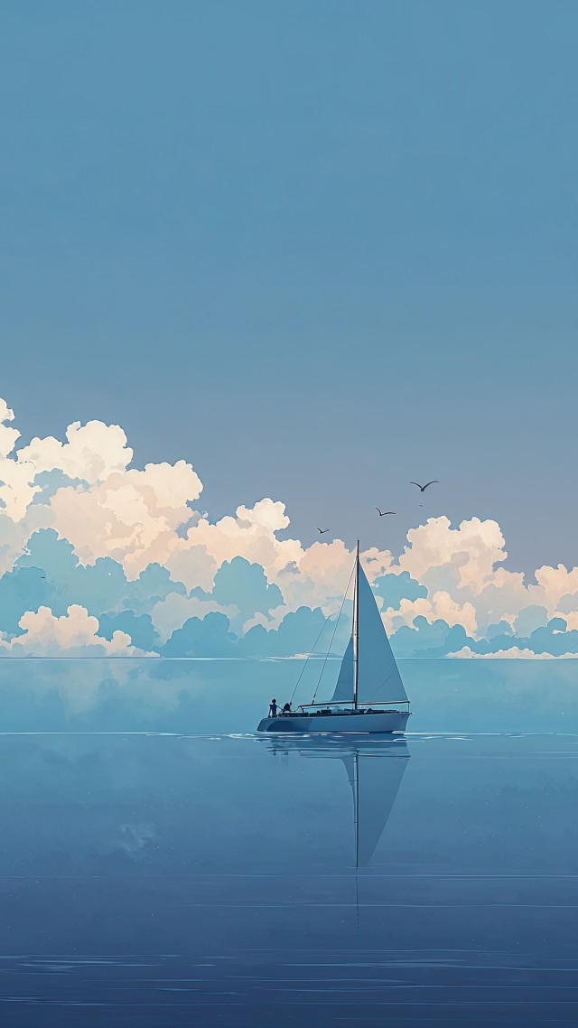 blue sky wallpaper, boat, sailing boat, background for mobile wallpaper (vertical)