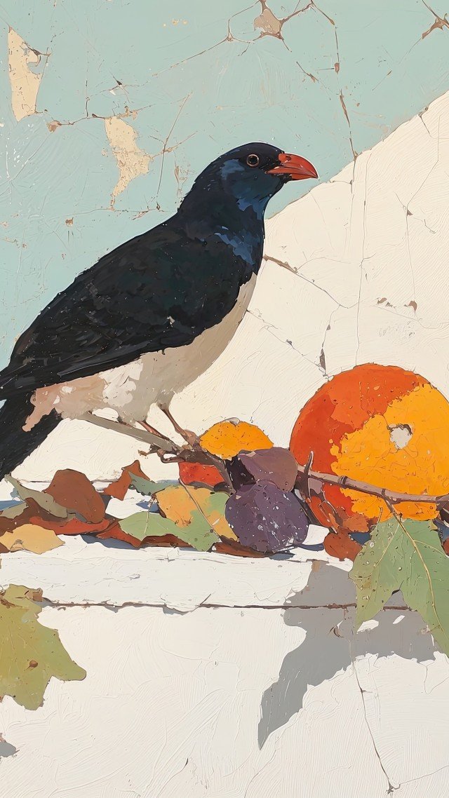 autumn decor wallpaper, fall foliage, landscape painting, background for mobile wallpaper (vertical)