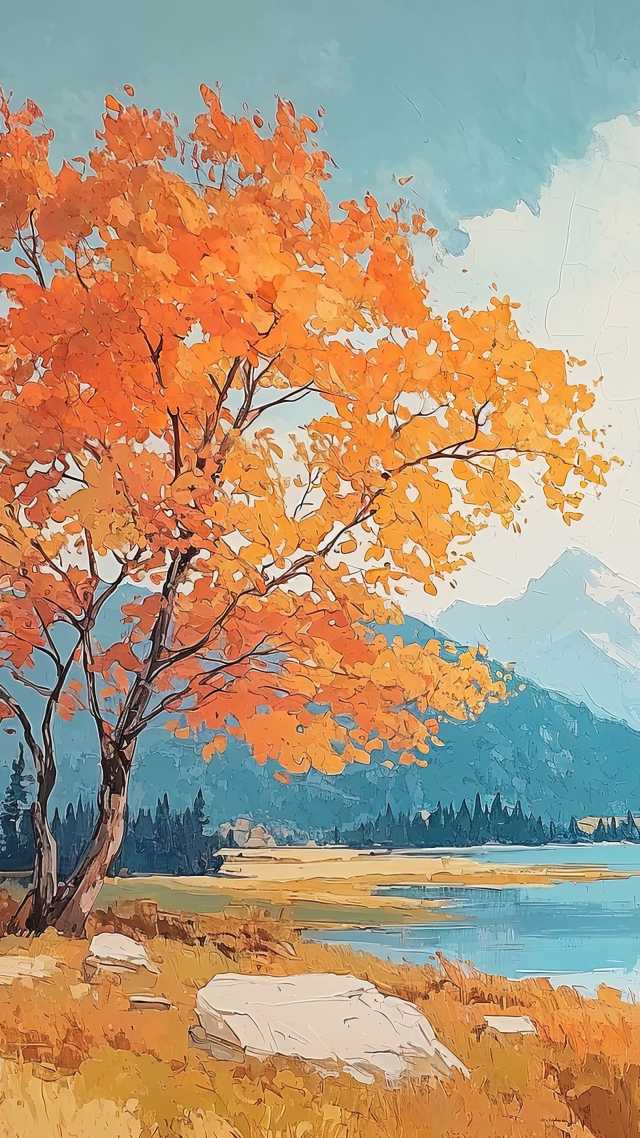 autumn decor wallpaper, nature painting, rustic decor, background for mobile wallpaper (vertical)