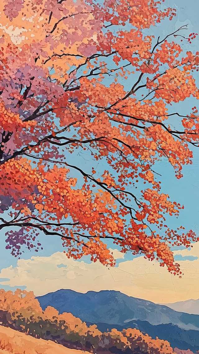 autumn decor wallpaper, nature painting, cozy interior, background for mobile wallpaper (vertical)