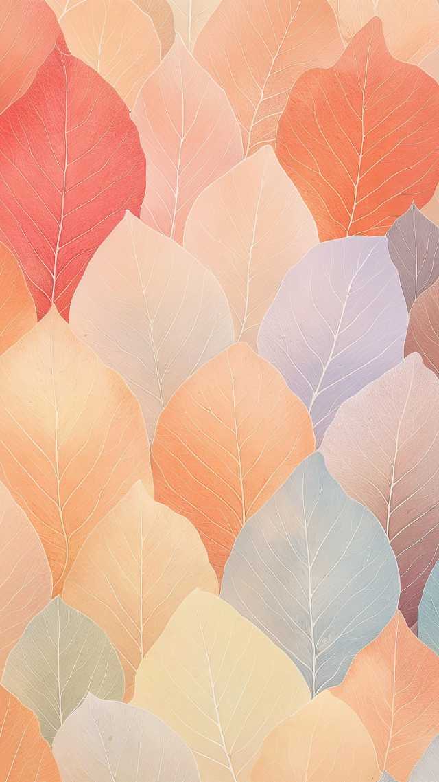leaf pattern wallpaper, seasonal decor, organic shapes, background for mobile wallpaper (vertical)