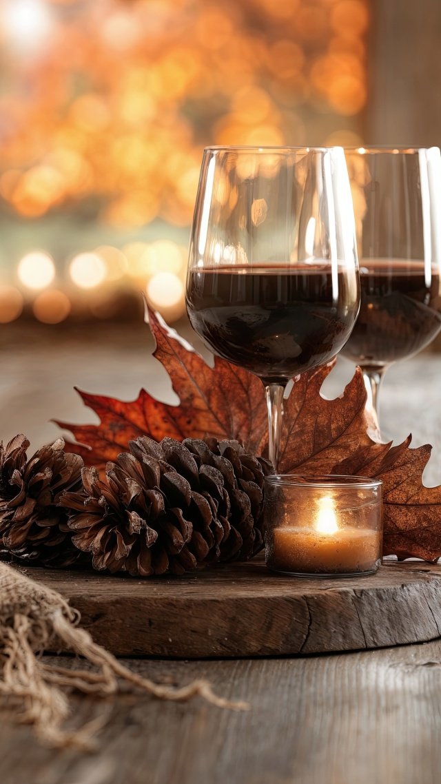 fall decoration wallpaper, stock image, seasonal decor, background for mobile wallpaper (vertical)