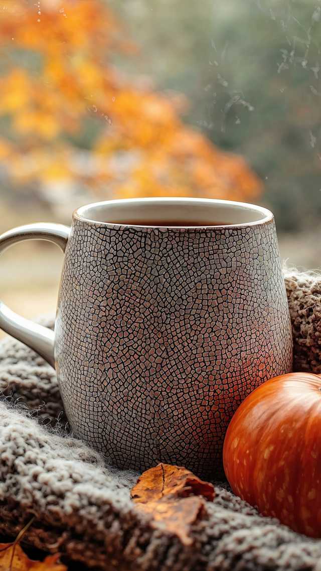 fall decoration wallpaper, stock image, seasonal decor, background for mobile wallpaper (vertical)