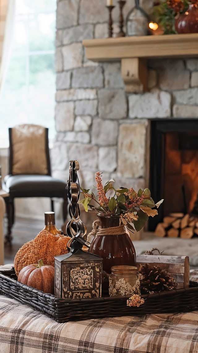 living room wallpaper, fireplace, seasonal decorations, background for mobile wallpaper (vertical)