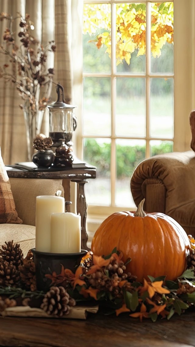 living room wallpaper, fireplace, seasonal comfort, background for mobile wallpaper (vertical)