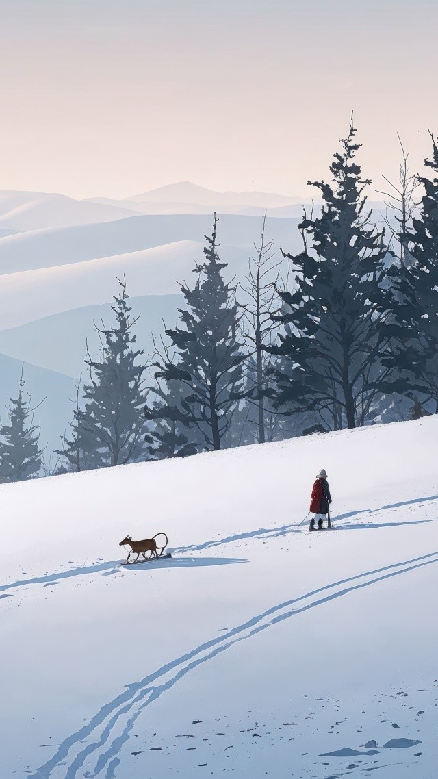 xmas wallpaper, sled, minimalist design, background for mobile wallpaper (vertical)