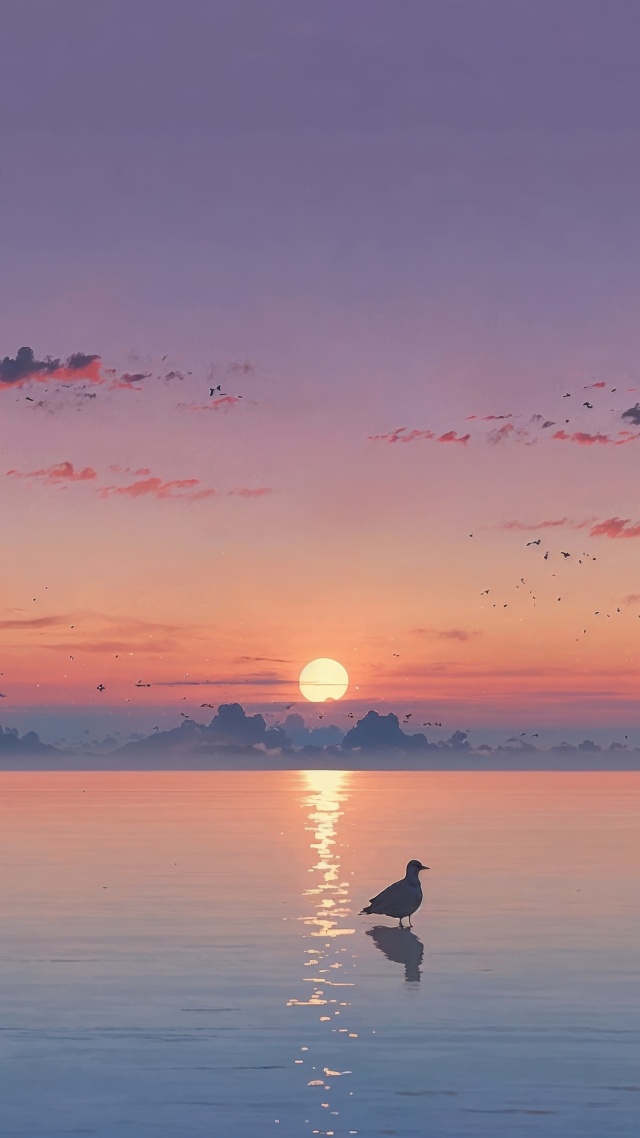 beach sunset wallpaper, sunset hour, horizon view, background for mobile wallpaper (vertical)
