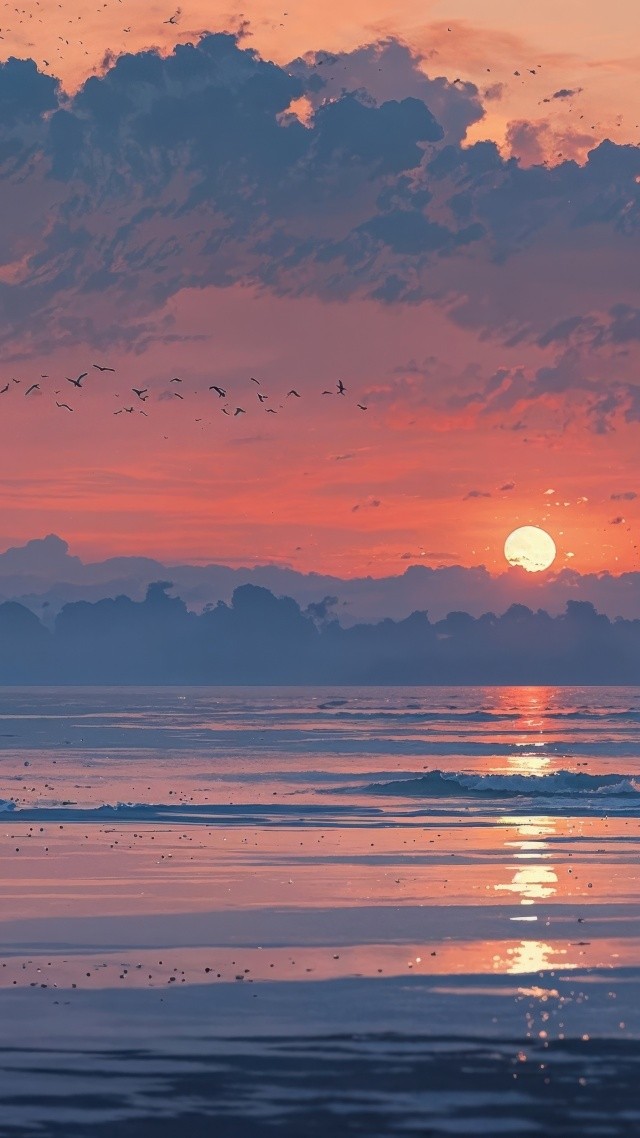 beach sunset wallpaper, sunset hour, nature's beauty, background for mobile wallpaper (vertical)